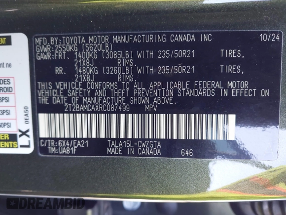 2024 Lexus RX 350 с VIN 2T2BAMCAXRC087499, выставлен на аукционе IAAI как лот 42310089 с пробегом 3 932 миль миль и . История ставок и продаж доступна на DreamBid. Изображение 9.