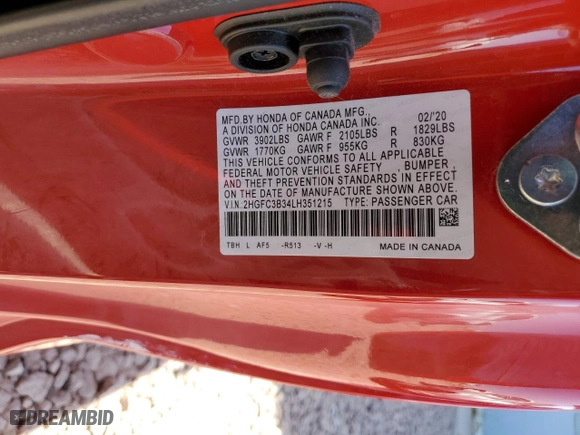 2020 Honda Civic Coupe EX with VIN 2HGFC3B34LH351215, listed as a Copart auction lot 47760245 with 20,189 mi miles and Salvage Title. Bid and sale history available at carsss.com. Image 14.