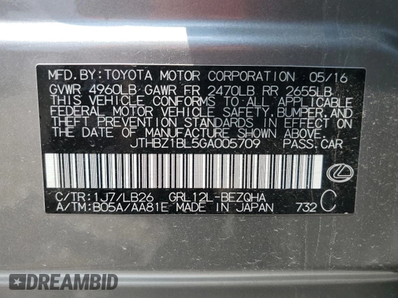 2016 Lexus GS 350 with VIN JTHBZ1BL5GA005709, listed as a Copart auction lot 63246824 with 67,407 mi miles and Salvage Title. Bid and sale history available at carsss.com. Image 14.