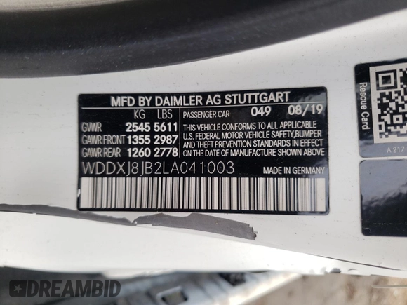2020 Mercedes-Benz S 63 AMG with VIN WDDXJ8JB2LA041003, listed as a Copart auction lot 43988115 with Not Provided miles and Salvage Title. Bid and sale history available at DreamBid. Image 12.