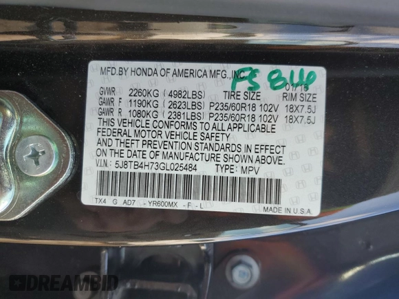 2016 Acura RDX Advance Pkg with VIN 5J8TB4H73GL025484, listed as a Copart auction lot 46091815 with 69,557 mi miles and Salvage Title. Bid and sale history available at carsss.com. Image 13.