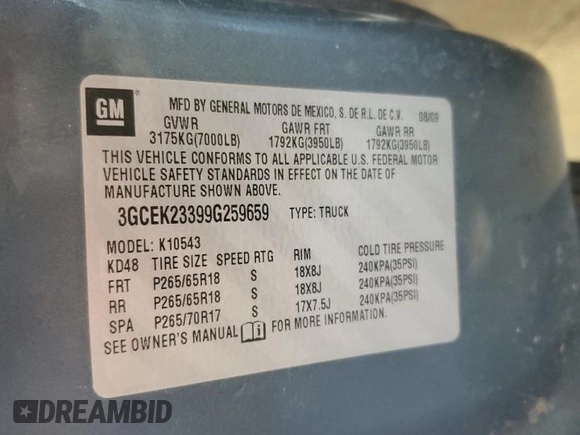 2009 Chevrolet Silverado 1500 LT with VIN 3GCEK23399G259659, listed as a Copart auction lot 52242235 with 176,907 mi miles and Clean Title. Bid and sale history available at DreamBid. Image 12.
