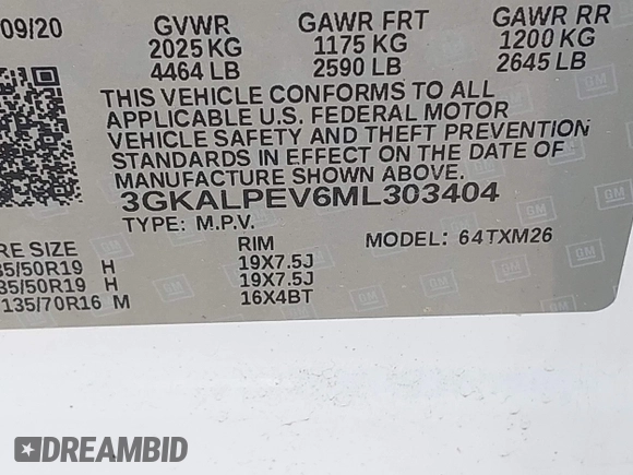2021 GMC Terrain SLT with VIN 3GKALPEV6ML303404, listed as a IAAI auction lot 42105002 with 40,564 mi miles and . Bid and sale history available at DreamBid. Image 9.