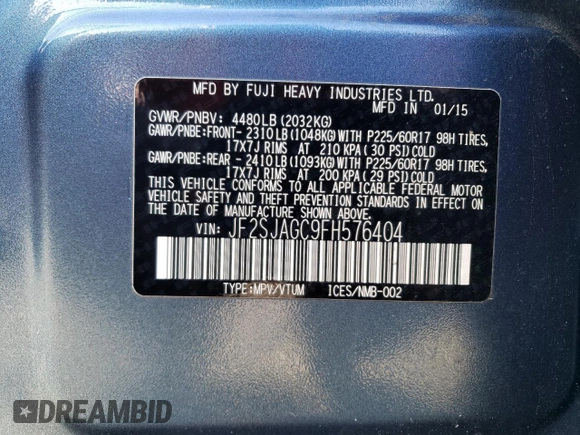 2015 Subaru Forester 2.5i Premium with VIN JF2SJAGC9FH576404, listed as a Copart auction lot 55223365 with 73,884 mi miles and Clean Title. Bid and sale history available at carsss.com. Image 13.