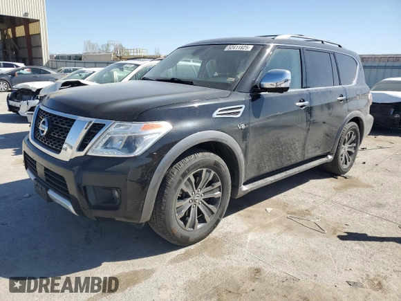 2017 Nissan Armada Platinum with VIN JN8AY2NE1H9706743, listed as a Copart auction lot 52411925 with 108,056 mi miles and Salvage Title. Bid and sale history available at carsss.com. Image 1.