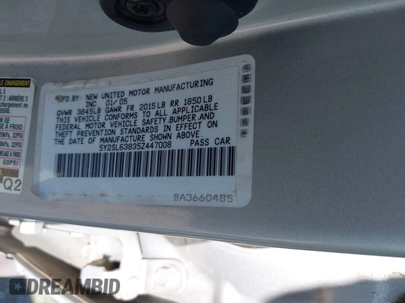 2005 Pontiac Vibe with VIN 5Y2SL63835Z447008, listed as a IAAI auction lot 41499369 with 148,204 mi miles and . Bid and sale history available at DreamBid. Image 9.