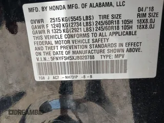 2018 Honda Pilot EX-L with VIN 5FNYF5H5XJB020788, listed as a IAAI auction lot 42034861 with 45,304 mi miles. Bid and sale history available at carsss.com. Image 9.