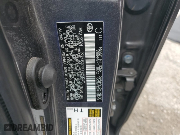 2019 Toyota Prius L Eco z VIN JTDKARFU0K3087436, wystawiony jako Copart lot #55699135 z przebiegiem Nie podano mil oraz Szkoda całkowita • Salvage title. Historia ofert i sprzedaży dostępna na DreamBid. Obrazek 12.