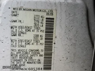 2010 Nissan Pathfinder SE with VIN 5N1AR1NB2AC605384, listed as a Copart auction lot 52105735 with 138,019 mi miles and Salvage Title. Bid and sale history available at carsss.com. Image 15.