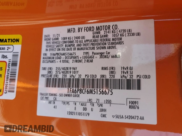 2021 Ford Mustang GT z VIN 1FA6P8CF6M5156675, wystawiony jako Copart lot #60635195 z przebiegiem 55 471 mil mil oraz Szkoda całkowita • Salvage title. Historia ofert i sprzedaży dostępna na DreamBid. Obrazek 13.