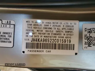 2002 Acura RL z VIN JH4KA96522C015919, wystawiony jako Copart lot #43828005 z przebiegiem 242 344 mil mil oraz Szkoda całkowita • Salvage title. Historia ofert i sprzedaży dostępna na DreamBid. Obrazek 12.