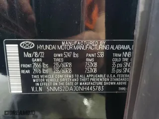 2022 Hyundai Santa Fe SEL with VIN 5NMS2DAJ0NH445783, listed as a Copart auction lot 59055454 with 34,536 mi miles and Salvage Title. Bid and sale history available at carsss.com. Image 14.