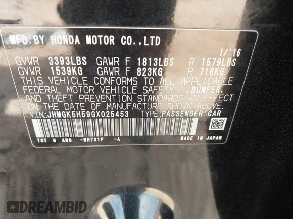2016 Honda Fit LX с VIN JHMGK5H59GX025453, выставлен на аукционе IAAI как лот 42759094 с пробегом 89 115 миль миль и . История ставок и продаж доступна на DreamBid. Изображение 9.