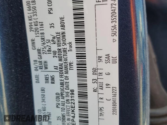 2018 Ford F-150 XL with VIN 1FTEW1EP4JKE23198, listed as a Copart auction lot 53679055 with 121,851 mi miles and Salvage title. Bid and sale history available at DreamBid. Image 12.