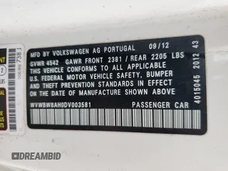 2013 Volkswagen Eos Komfort with VIN WVWBW8AH0DV003581, listed as a Copart auction lot 54498655 with 95,203 mi miles and Salvage Title. Bid and sale history available at DreamBid. Image 13.