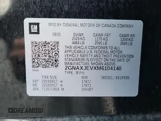 2021 Chevrolet Equinox LT z VIN 2GNAXJEVXM6104140, wystawiony jako IAAI lot #42294692 z przebiegiem 121 991 mil mil oraz . Historia ofert i sprzedaży dostępna na DreamBid. Obrazek 1.