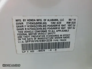 2014 Honda Ridgeline SE with VIN 5FPYK1F61EB013239, listed as a Copart auction lot 72755774 with 133,114 mi miles and Salvage Title. Bid and sale history available at carsss.com. Image 13.