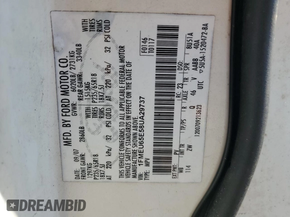 2008 Ford Explorer Limited with VIN 1FMEU65E58UA29737, listed as a Copart auction lot 72348964 with 238,293 mi miles and Salvage title. Bid and sale history available at DreamBid. Image 13.