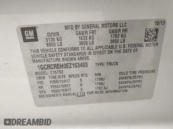 2014 Chevrolet Silverado 1500 LT with VIN 1GCRCREH0EZ163493, listed as a IAAI auction lot 41525659 with 218,958 mi miles and . Bid and sale history available at DreamBid. Image 9.
