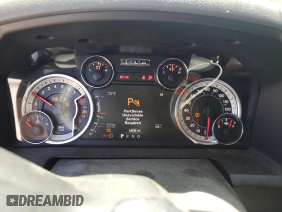 2019 Ram 1500 Big Horn with VIN 1C6RR7LT2KS570012, listed as a Copart auction lot 52257055 with 62,526 mi miles and Salvage title. Bid and sale history available at DreamBid. Image 9.