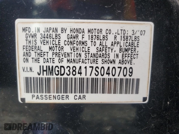 2007 Honda Fit с VIN JHMGD38417S040709, выставлен на аукционе Copart как лот 59859715 с пробегом 108 036 миль миль и Чистый • Clean title. История ставок и продаж доступна на DreamBid. Изображение 12.