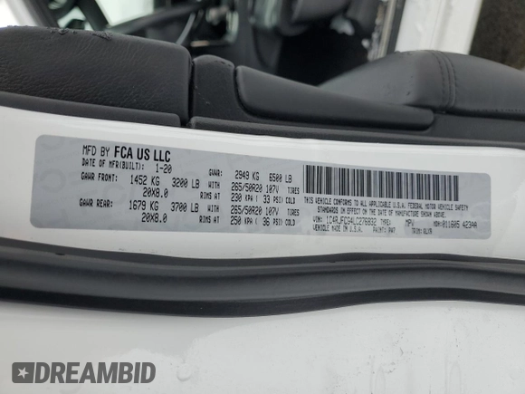 2020 Jeep Grand Cherokee High Altitude with VIN 1C4RJFCG4LC276832, listed as a Copart auction lot 44597975 with 67,290 mi miles and Non repairable. Bid and sale history available at DreamBid. Image 13.
