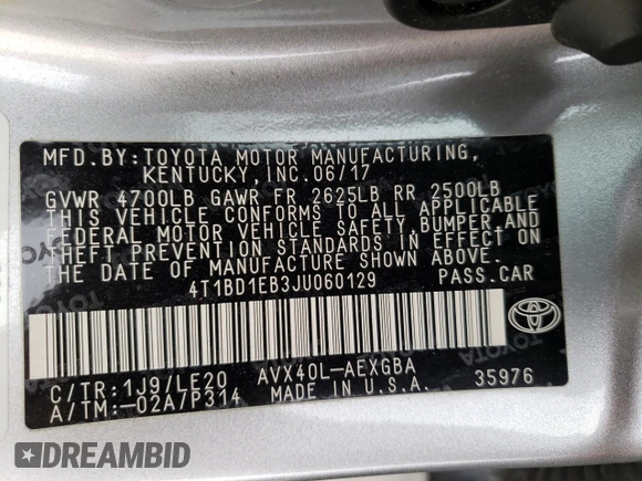 2018 Toyota Avalon Hybrid XLE Plus z VIN 4T1BD1EB3JU060129, wystawiony jako Copart lot #45467145 z przebiegiem 101 266 mil mil oraz Szkoda całkowita • Salvage title. Historia ofert i sprzedaży dostępna na DreamBid. Obrazek 13.