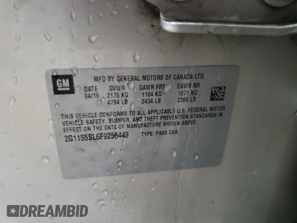 2015 Chevrolet Impala LTZ with VIN 2G1155SL6F9256449, listed as a Copart auction lot 42433495 with 209,688 mi miles and Salvage Title. Bid and sale history available at DreamBid. Image 12.