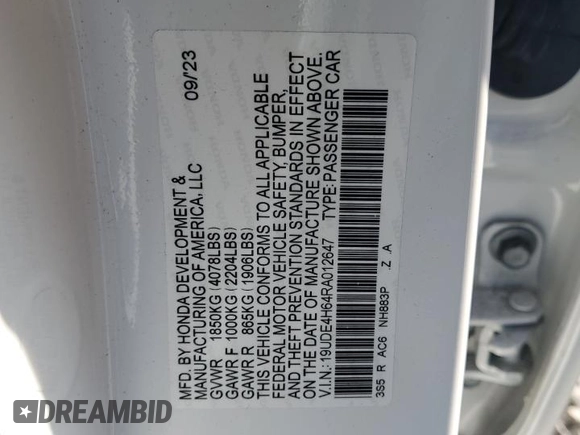 2024 Acura Integra Technology with VIN 19UDE4H64RA012647, listed as a Copart auction lot 48589755 with 10,299 mi miles and Salvage title. Bid and sale history available at DreamBid. Image 12.