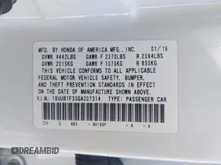 2016 Acura TLX with VIN 19UUB1F30GA007314, listed as a IAAI auction lot 42206340 with 119,637 mi miles and . Bid and sale history available at DreamBid. Image 9.