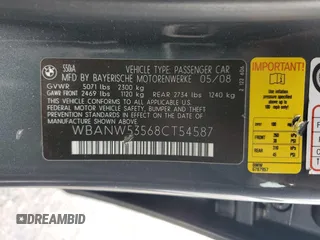2008 BMW 5 Series 550i with VIN WBANW53568CT54587, listed as a Copart auction lot 48753895 with 334,360 mi miles and Salvage Title. Bid and sale history available at carsss.com. Image 13.