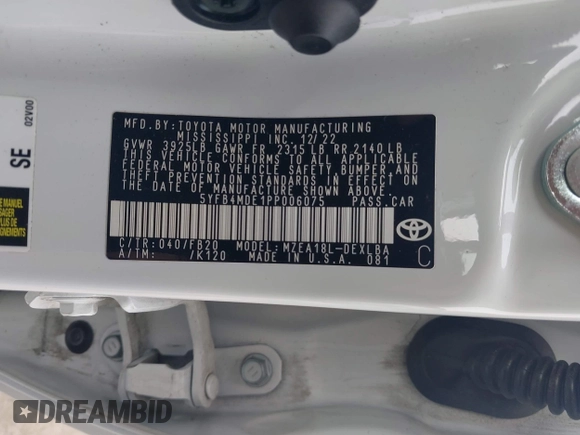 2023 Toyota Corolla LE z VIN 5YFB4MDE1PP006075, wystawiony jako IAAI lot #41622073 z przebiegiem 66 703 mil mil oraz . Historia ofert i sprzedaży dostępna na DreamBid. Obrazek 9.