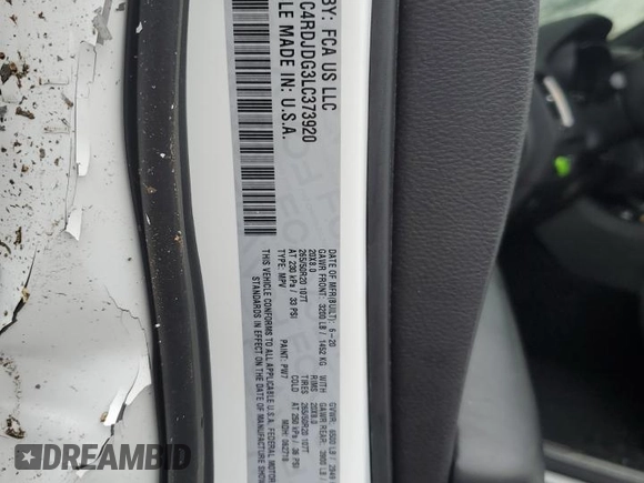 2020 Dodge Durango GT Plus z VIN 1C4RDJDG3LC373920, wystawiony jako Copart lot #53252725 z przebiegiem 68 420 mil mil oraz Szkoda całkowita • Salvage title. Historia ofert i sprzedaży dostępna na DreamBid. Obrazek 15.