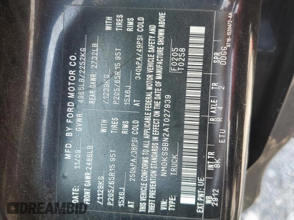 2010 Ford Transit Connect XLT with VIN NM0KS9BN2AT027939, listed as a Copart auction lot 62100305 with 294,080 mi miles and Salvage title. Bid and sale history available at DreamBid. Image 13.