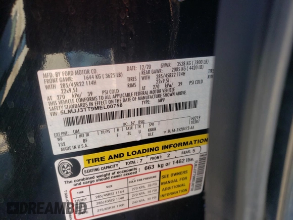 2021 Lincoln Navigator Black Label z VIN 5LMJJ3TT9MEL00758, wystawiony jako Copart lot #87066494 z przebiegiem 103 136 mil mil oraz Szkoda całkowita • Salvage title. Historia ofert i sprzedaży dostępna na DreamBid. Obrazek 12.