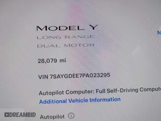 2023 Tesla Model Y Long Range with VIN 7SAYGDEE7PA023295, listed as a IAAI auction lot 41773783 with 28,079 mi miles. Bid and sale history available at carsss.com. Image 15.