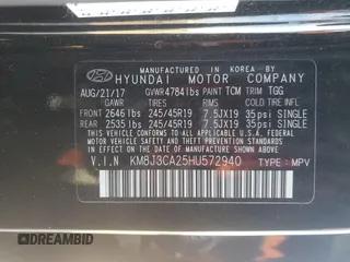 2017 Hyundai Tucson Sport with VIN KM8J3CA25HU572940, listed as a Copart auction lot 87414304 with 56,854 mi miles and Salvage Title. Bid and sale history available at DreamBid. Image 15.