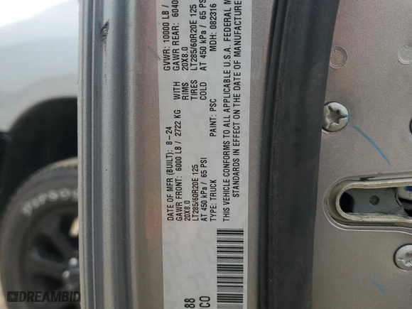 2024 Ram 2500 Lone Star with VIN 3C6UR5DL1RG361388, listed as a Copart auction lot 53551315 with 2,080 mi miles and Salvage Title. Bid and sale history available at carsss.com. Image 12.