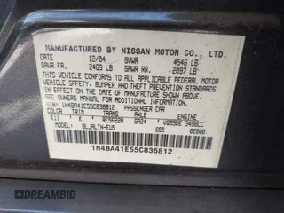 2005 Nissan Maxima SE z VIN 1N4BA41E55C836812, wystawiony jako IAAI lot #42433720 z przebiegiem Nie podano mil oraz . Historia ofert i sprzedaży dostępna na DreamBid. Obrazek 9.