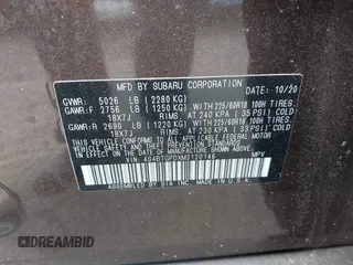 2021 Subaru Outback Touring XT with VIN 4S4BTGPDXM3120146, listed as a IAAI auction lot 41985996 with 49,087 mi miles and . Bid and sale history available at DreamBid. Image 9.
