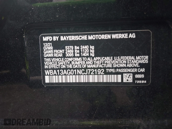 2022 BMW 5 Series 530e с VIN WBA13AG01NCJ72192, выставлен на аукционе IAAI как лот 41809247 с пробегом 27 923 миль миль и . История ставок и продаж доступна на DreamBid. Изображение 9.