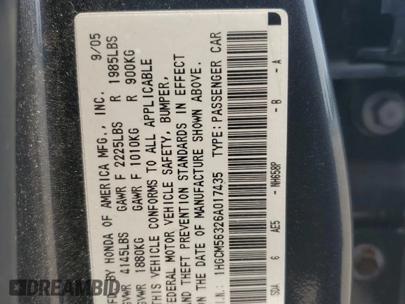 2006 Honda Accord LX SE с VIN 1HGCM56326A017435, выставлен на аукционе Copart как лот 59180725 с пробегом 214 687 миль миль и Списание • Salvage title. История ставок и продаж доступна на DreamBid. Изображение 12.