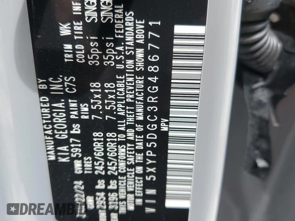 2024 Kia Telluride SX X-Line z VIN 5XYP5DGC3RG486771, wystawiony jako Copart lot #55603525 z przebiegiem 14 188 mil mil oraz Szkoda całkowita • Salvage title. Historia ofert i sprzedaży dostępna na DreamBid. Obrazek 14.