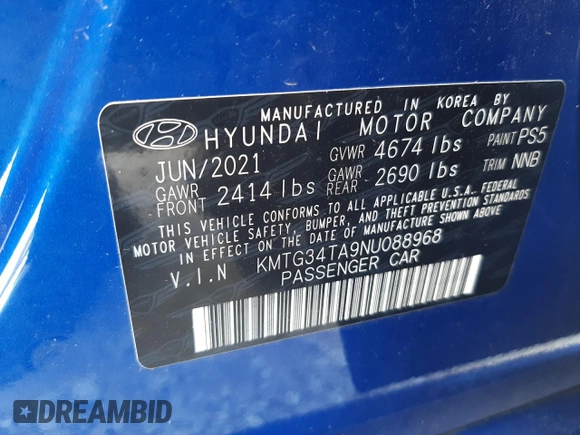 2022 Genesis G70 2.0T with VIN KMTG34TA9NU088968, listed as a Copart auction lot 67469522 with Not Provided miles and Non Repairable. Bid and sale history available at DreamBid. Image 12.