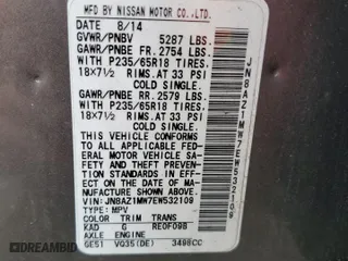 2014 Nissan Murano S with VIN JN8AZ1MW7EW532109, listed as a Copart auction lot 50114335 with 85,184 mi miles and Salvage Title. Bid and sale history available at carsss.com. Image 14.