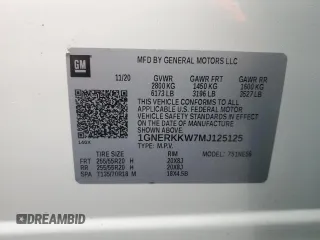 2021 Chevrolet Traverse Premier with VIN 1GNERKKW7MJ125125, listed as a Copart auction lot 86827644 with 62,998 mi miles and Salvage Title. Bid and sale history available at carsss.com. Image 14.