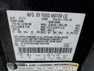 2011 Ford F-150 XL with VIN 1FTFW1EF2BFA54198, listed as a Copart auction lot 61157805 with 121,657 mi miles and Salvage title. Bid and sale history available at DreamBid. Image 13.