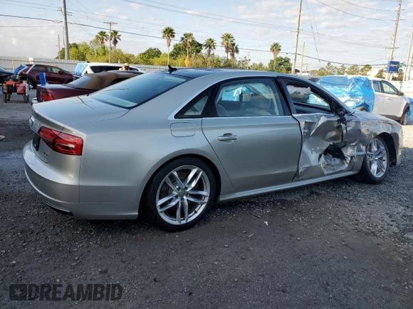 2017 Audi A8 Sport with VIN WAU43AFD0HN002058, listed as a Copart auction lot 53180585 with 95,436 mi miles and Salvage title. Bid and sale history available at DreamBid. Image 3.