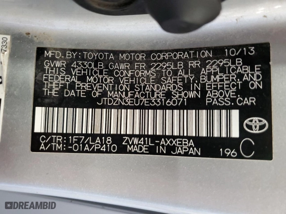 2014 Toyota Prius v Two with VIN JTDZN3EU7E3316071, listed as a Copart auction lot 54203055 with 230,885 mi miles and Clean Title. Bid and sale history available at carsss.com. Image 12.