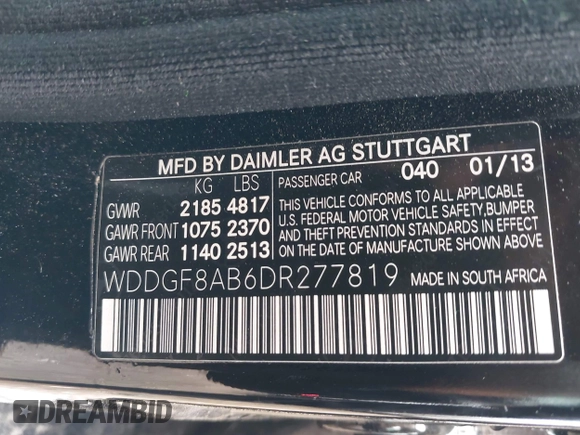 2013 Mercedes-Benz C 300 Sport with VIN WDDGF8AB6DR277819, listed as a IAAI auction lot 42111397 with 95,582 mi miles and . Bid and sale history available at carsss.com. Image 9.